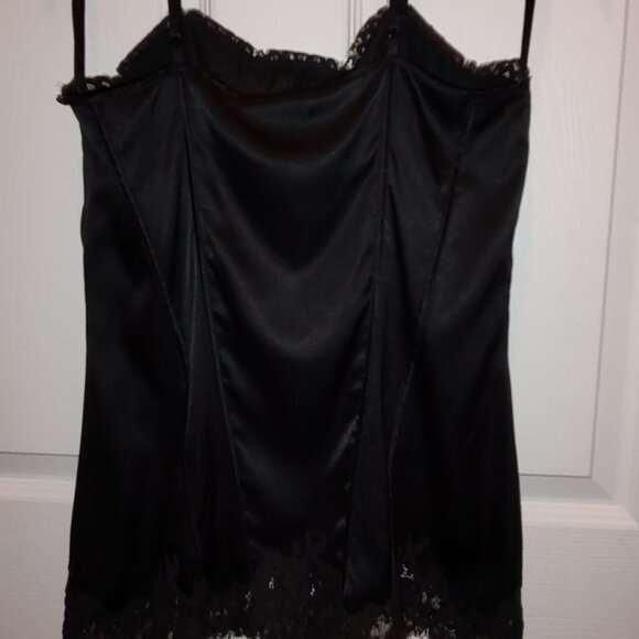 WHITE HOUSE BLACK MARKET SILK BUSTIER CAMISOLE EYELASH LACE THIN STRAPS BLACK XS - Picture 2 of 9